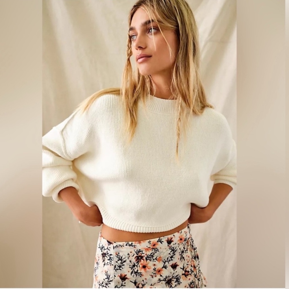 Free People Easy Street Crop Pullover-Cream